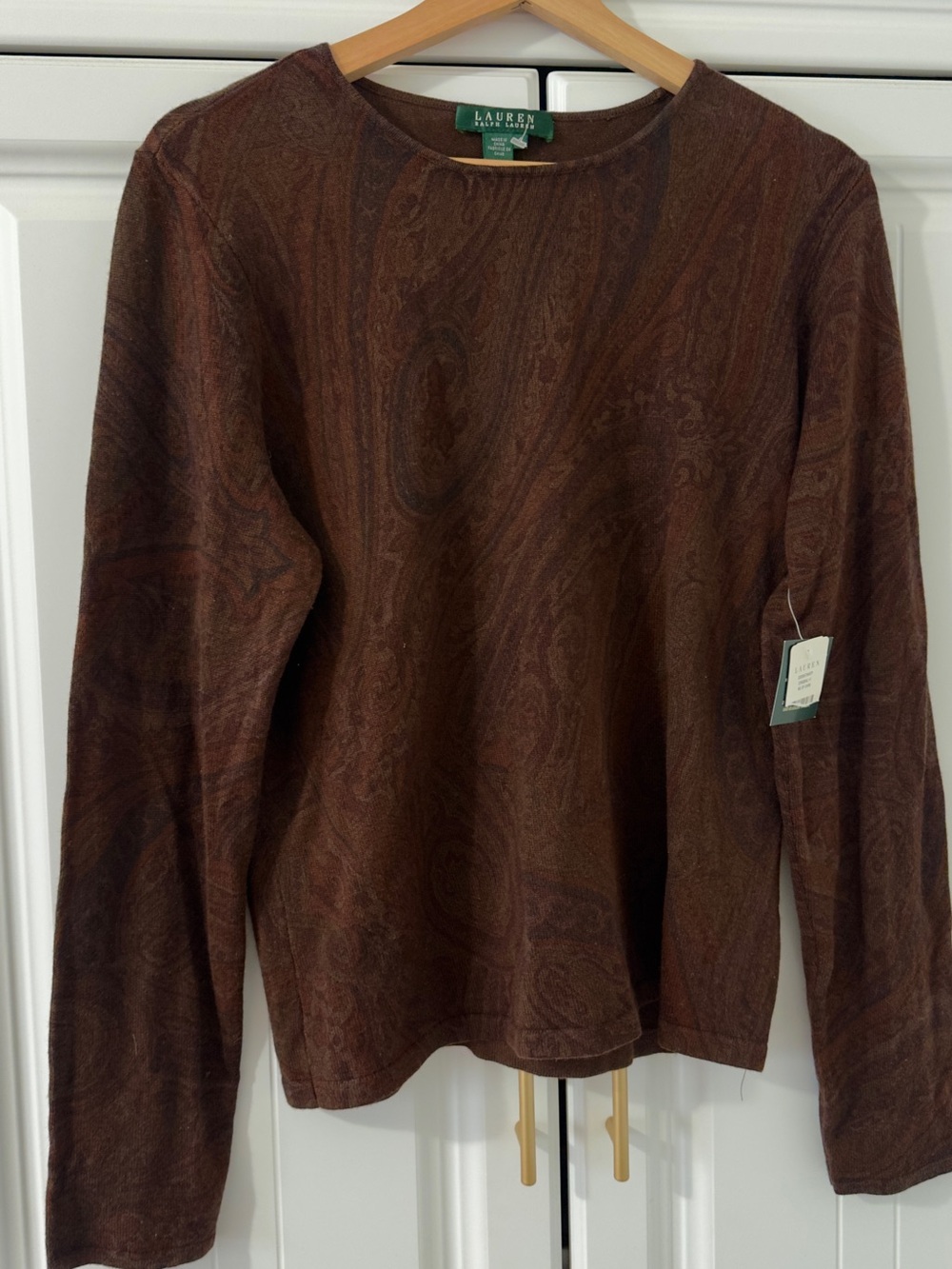 Lauren Ralph Lauren Silk Cashmere Paisley Sweater Brown L NWT